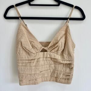 Zara Pinstripe Cream Black Linen Cropped Tank Women's XS